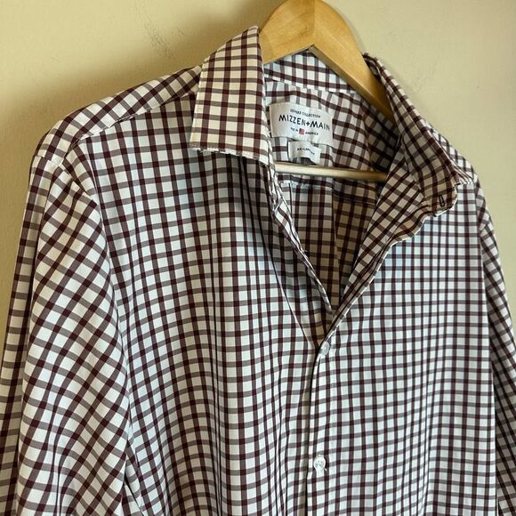 Mizzen+Main Burgundy Grid Leeward Trim Button Up Shirt Men’s XXL EUC - Picture 2 of 8